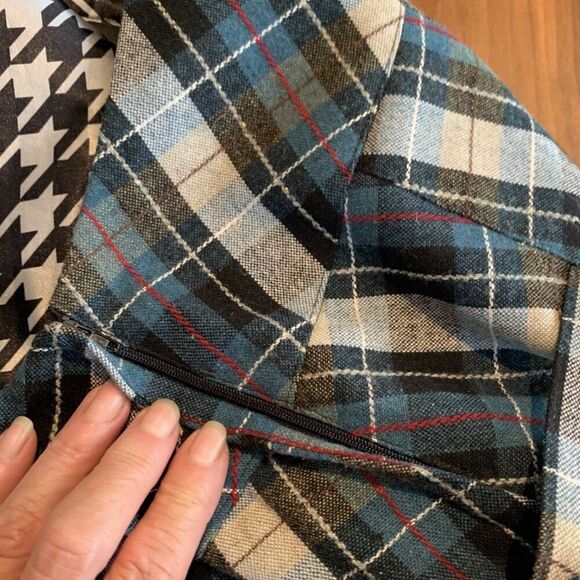 Skirt, plaid, kilt, high low hem, belted, sparkle lurex, EUC, sz Med, - Picture 7 of 15